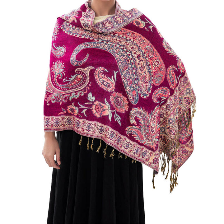 Buddha Stones Bohemia Style Tibetan Paisley Floral Pattern Tassel Cozy Scarf Shawl - image 21