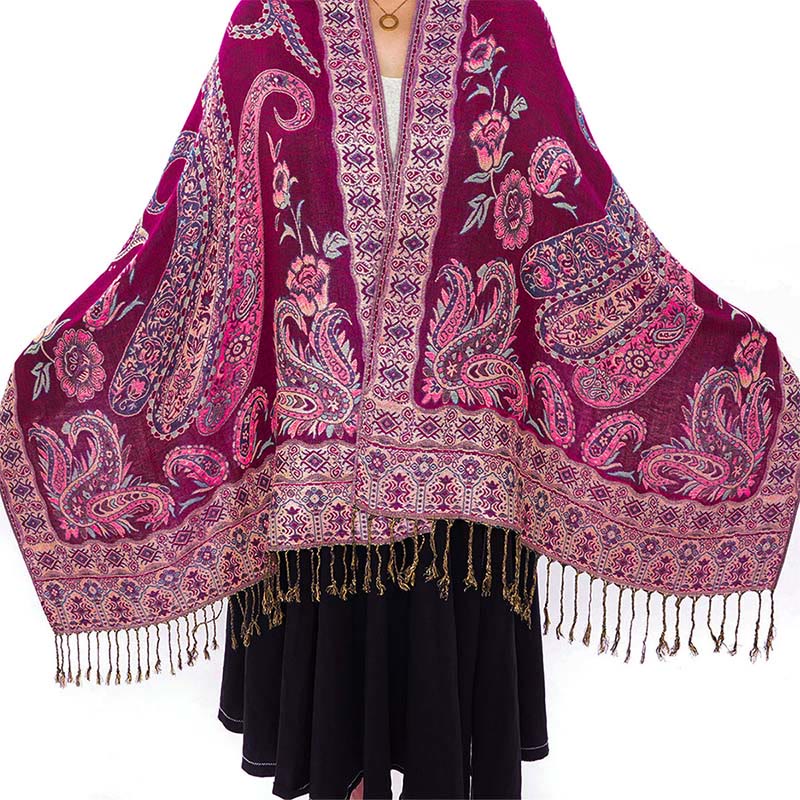 Buddha Stones Bohemia Style Tibetan Paisley Floral Pattern Tassel Cozy Scarf Shawl - image 20