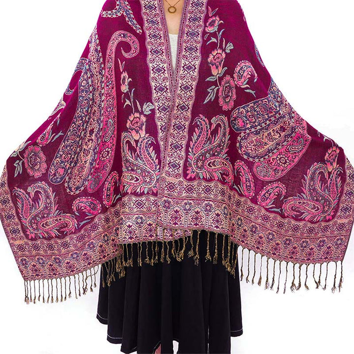 Buddha Stones Bohemia Style Tibetan Paisley Floral Pattern Tassel Cozy Scarf Shawl - image 20