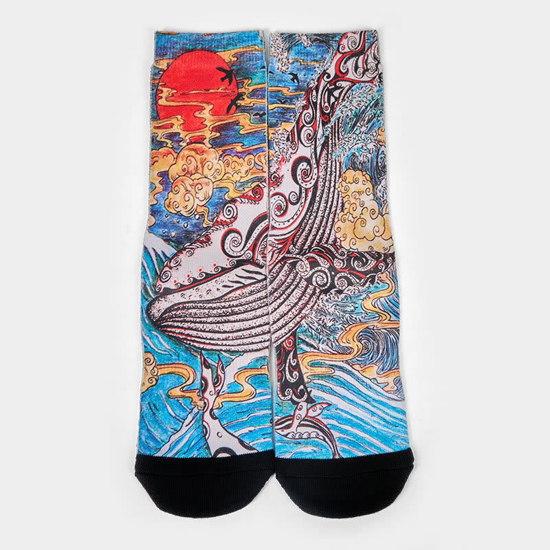 Buddha Stones Casual Whale Waves Sunset Micro Crew Men Women Unisex Socks - image 1