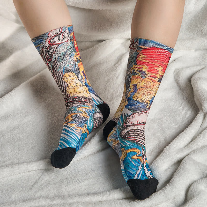 Buddha Stones Casual Whale Waves Sunset Micro Crew Men Women Unisex Socks - image 6