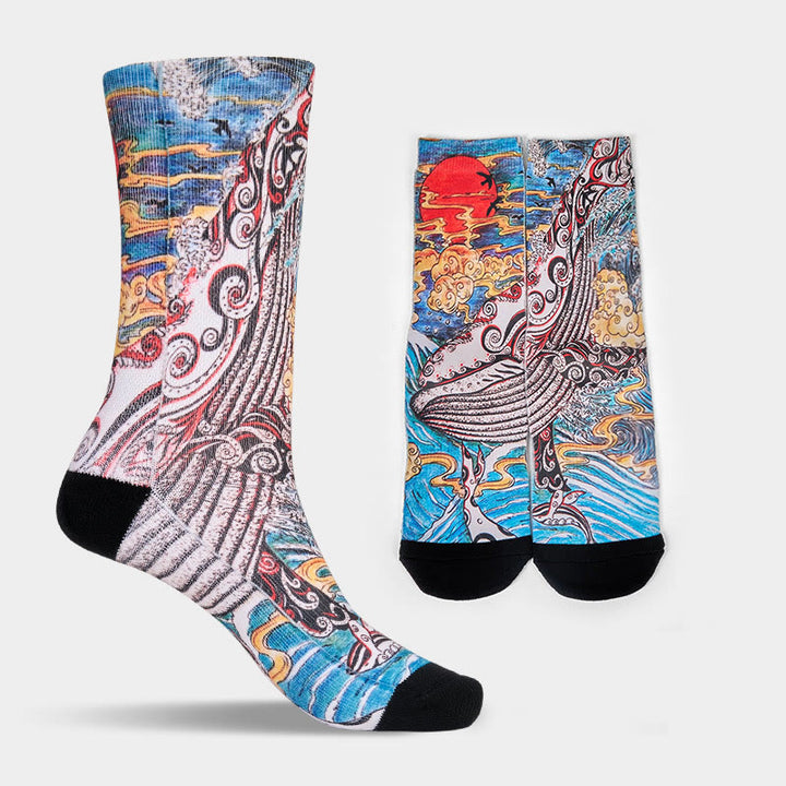 Buddha Stones Casual Whale Waves Sunset Micro Crew Men Women Unisex Socks - image 9