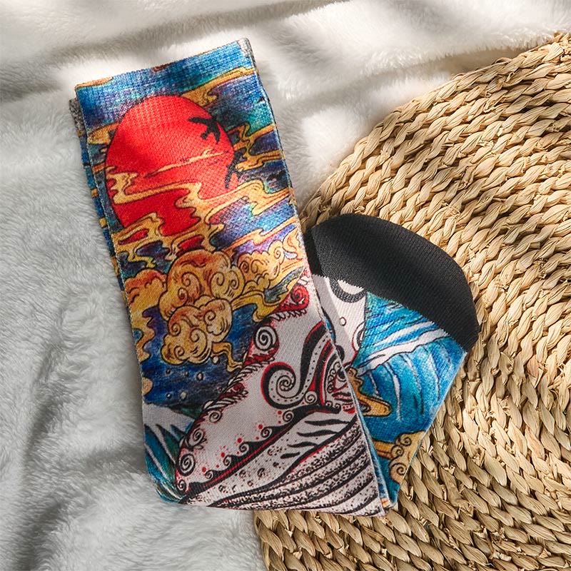 Buddha Stones Casual Whale Waves Sunset Micro Crew Men Women Unisex Socks - image 4