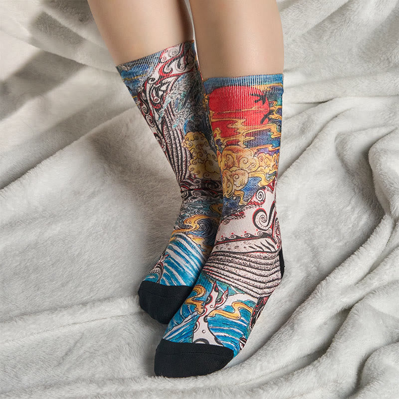 Buddha Stones Casual Whale Waves Sunset Micro Crew Men Women Unisex Socks - image 5