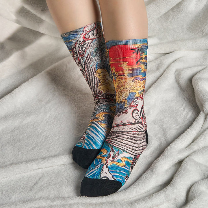 Buddha Stones Casual Whale Waves Sunset Micro Crew Men Women Unisex Socks - image 5