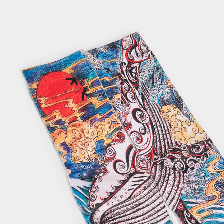 Buddha Stones Casual Whale Waves Sunset Micro Crew Men Women Unisex Socks - image 2
