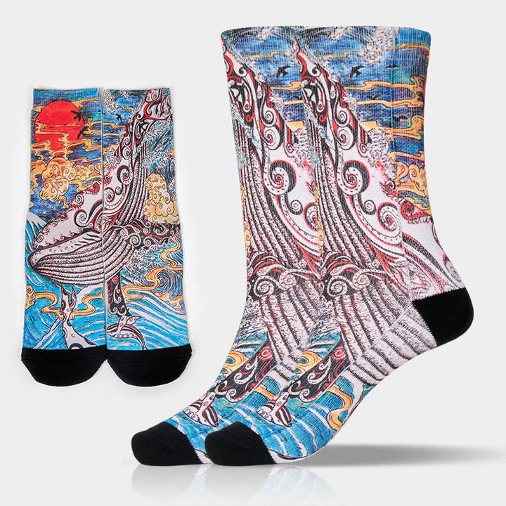 Buddha Stones Casual Whale Waves Sunset Micro Crew Men Women Unisex Socks - LightSkyBlue - M-L(US 8-12，EU 41-45，UK/AU 7.5-11.5，AISA 25.5-28.5cm) - image 0