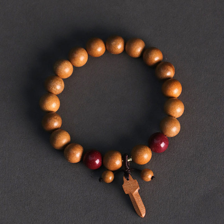 Buddha Stones Peach Wood Cinnabar Sword Charm Wealth Bracelet - image 2