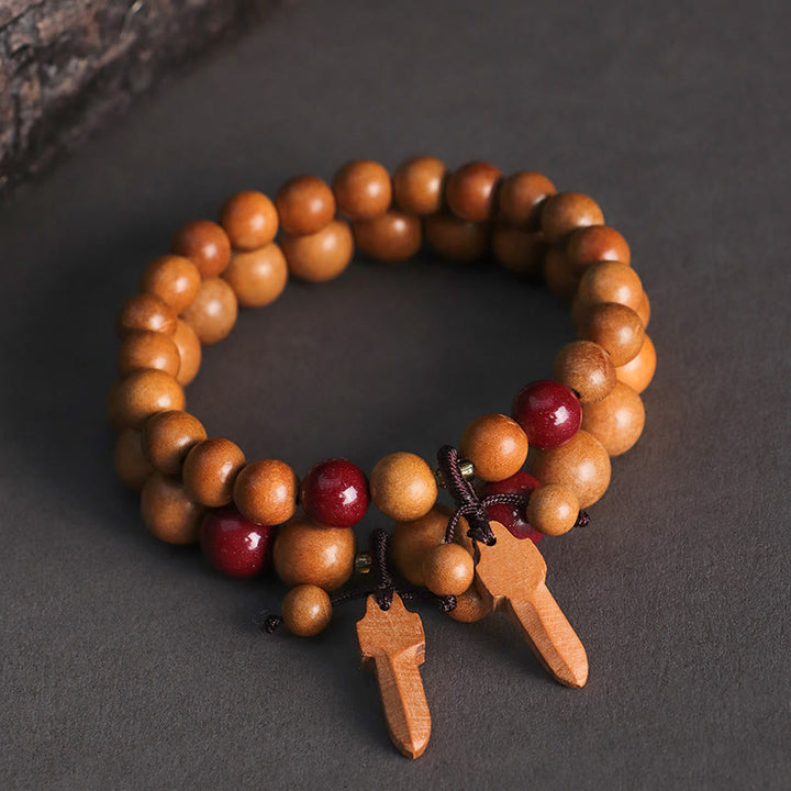 Buddha Stones Peach Wood Cinnabar Sword Charm Wealth Bracelet - image 12