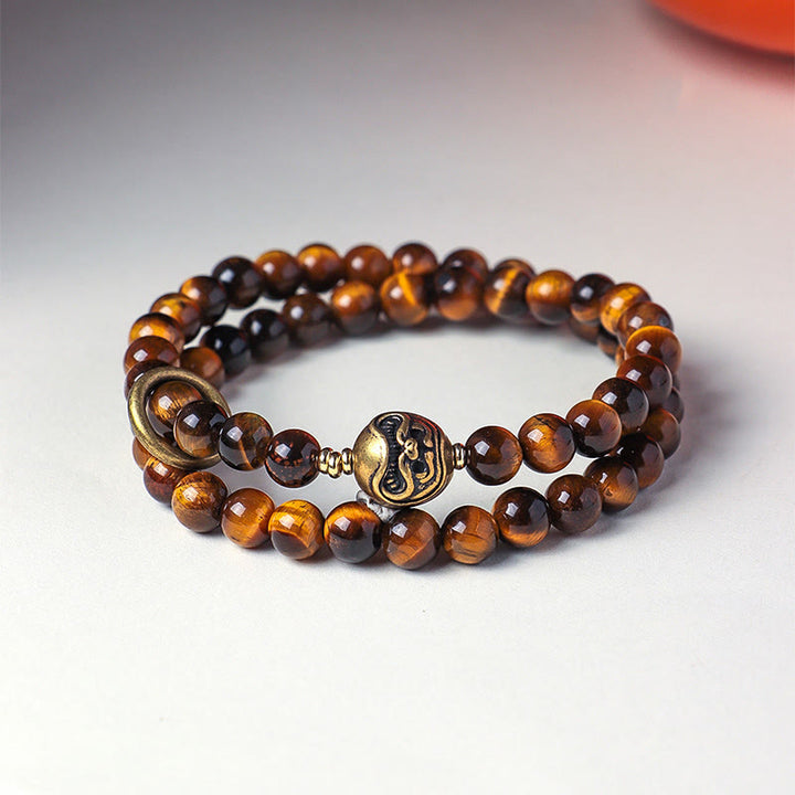 Buddha Stones Tibetan Black Obsidian Tiger Eye Copper Double Wrap Strength Bracelet - image 7
