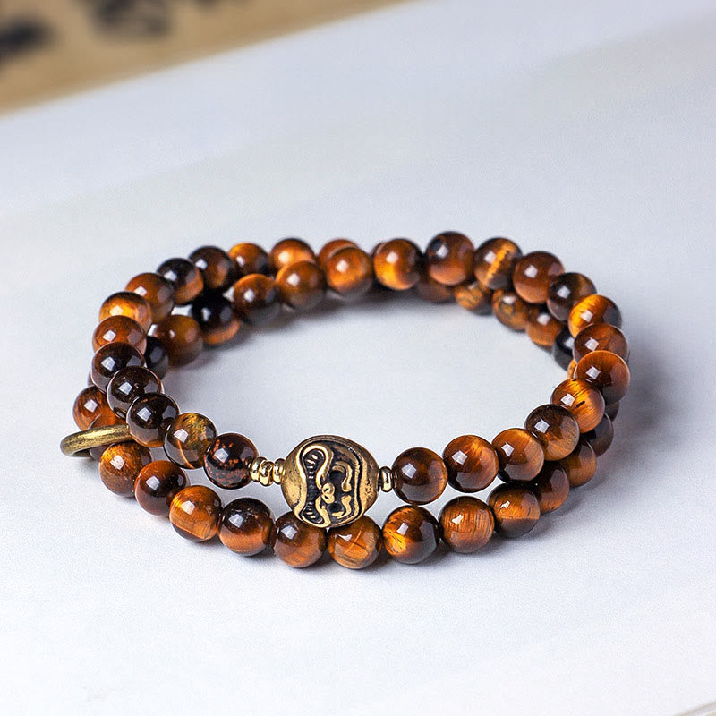 Buddha Stones Tibetan Black Obsidian Tiger Eye Copper Double Wrap Strength Bracelet - image 6