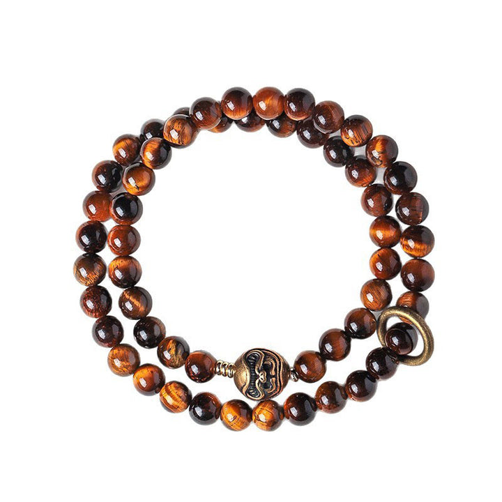 Buddha Stones Tibetan Black Obsidian Tiger Eye Copper Double Wrap Strength Bracelet - image 8