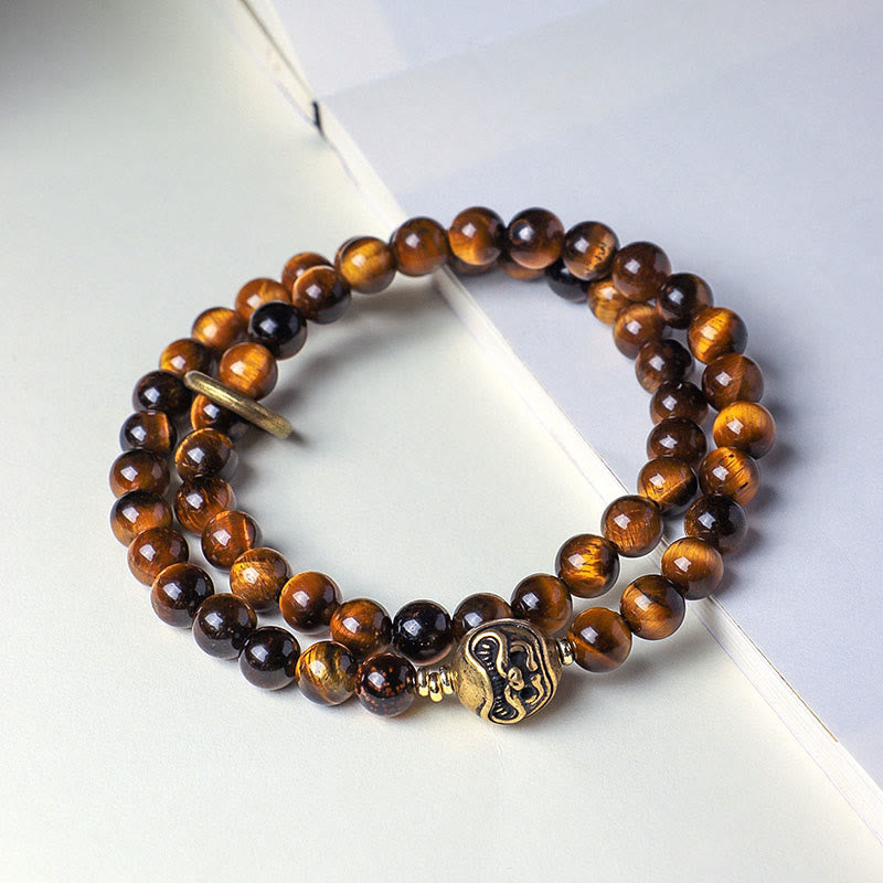 Buddha Stones Tibetan Black Obsidian Tiger Eye Copper Double Wrap Strength Bracelet - image 5