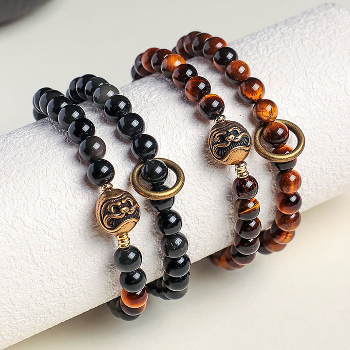 Buddha Stones Tibetan Black Obsidian Tiger Eye Copper Double Wrap Strength Bracelet - image 11