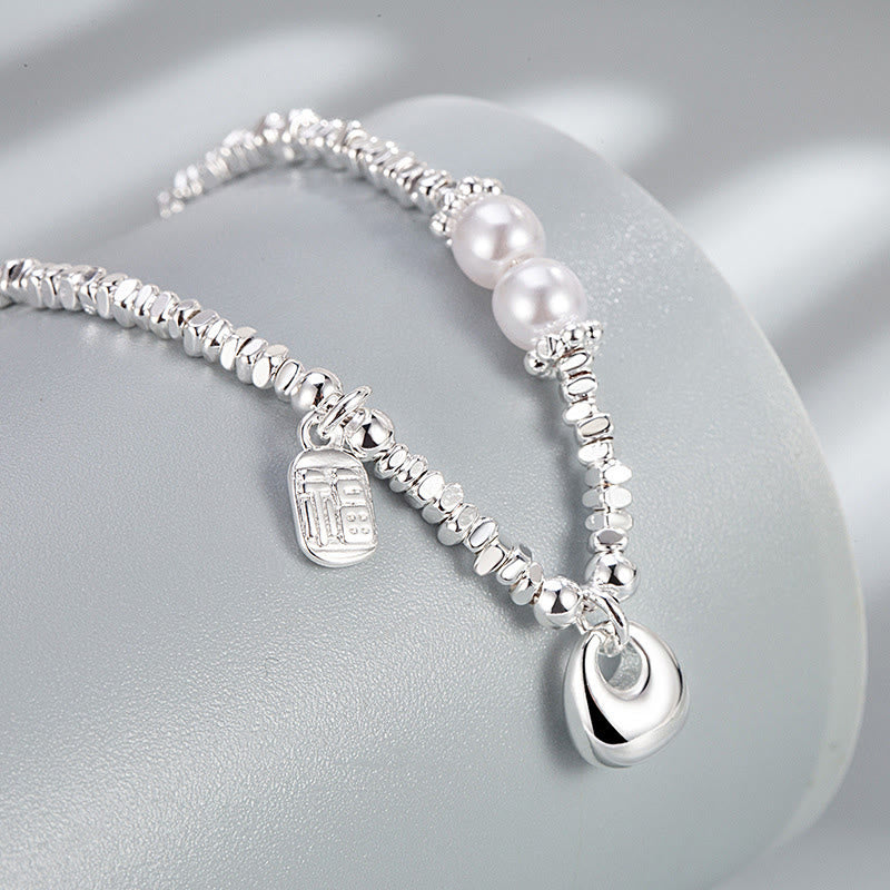 Buddha Stones Copper Plated Silver Fu Character Purse Pearl Blessing Bracelet - image 4