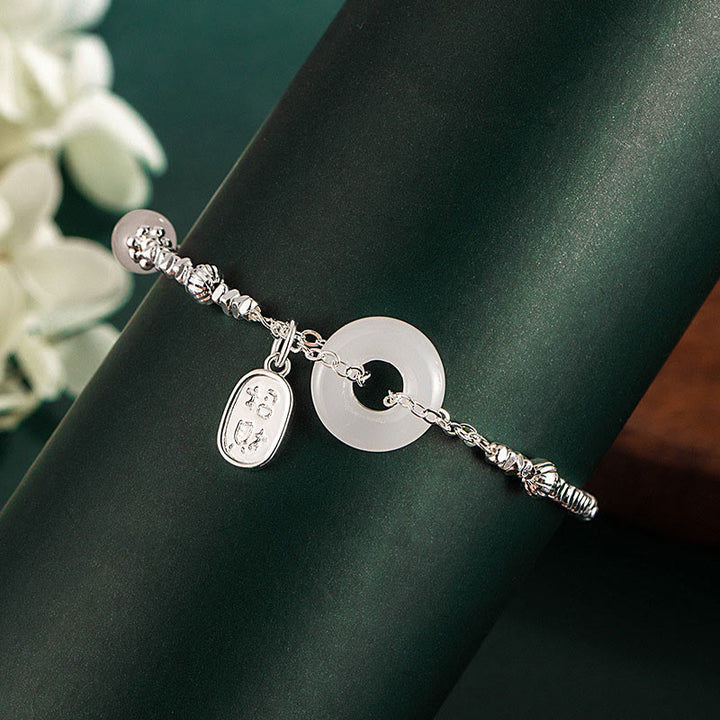 Buddha Stones Copper Plated Silver Fu Character Peace Buckle Fortune Bracelet - image 3