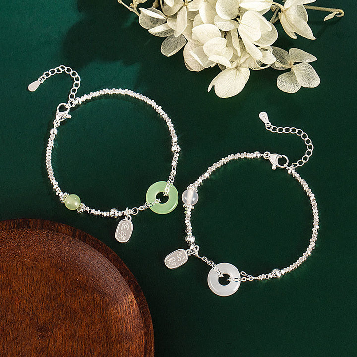 Buddha Stones Copper Plated Silver Fu Character Peace Buckle Fortune Bracelet - image 4