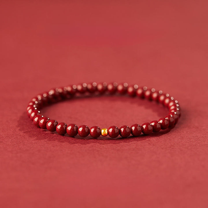 Buddha Stones 999 Gold Cinnabar Simple Design Concentration Bracelet - 4mm Cinnabar&3mm Gold bead - image 0