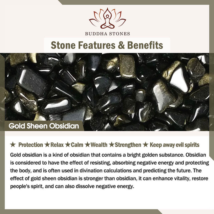 Buddha Stones Plated Copper Brass Gold Sheen Obsidian Protection Wealth Bracelet - image 7