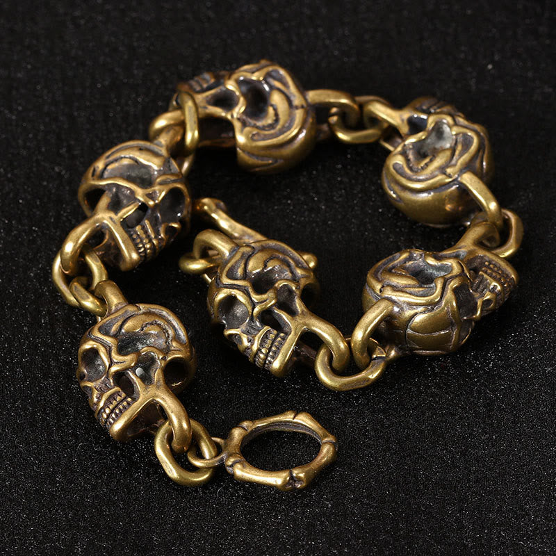 Buddha Stones Retro Copper Brass Skull The Lord Of The Corpse Forest Protection Bracelet - image 1
