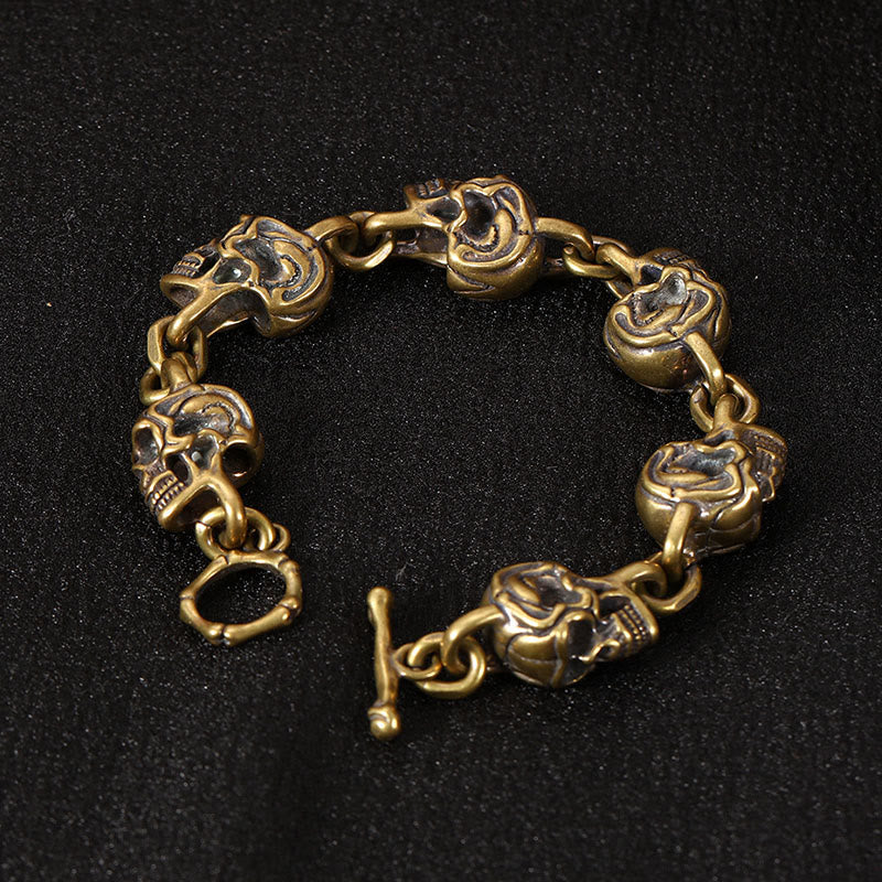 Buddha Stones Retro Copper Brass Skull The Lord Of The Corpse Forest Protection Bracelet - Copper Brass (Wrist Circumference: 18-19cm) - image 0