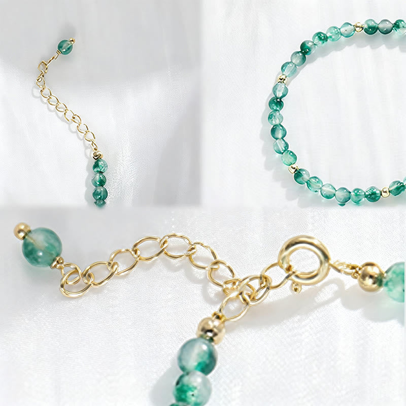 Buddha Stones 14K Gold Plated Natural Moss Agate Healing Bracelet - image 6