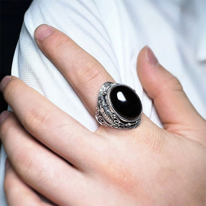 Buddha Stones Black Obsidian Koi Fish Symbol Strength Adjustable Ring - image 11