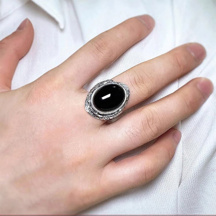 Buddha Stones Black Obsidian Koi Fish Symbol Strength Adjustable Ring - image 10