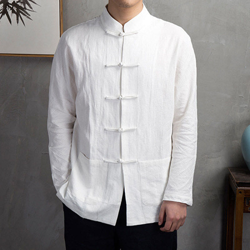 Buddha Stones Solid Color Casual Frog-button Men's Shirt Clothing - image 5