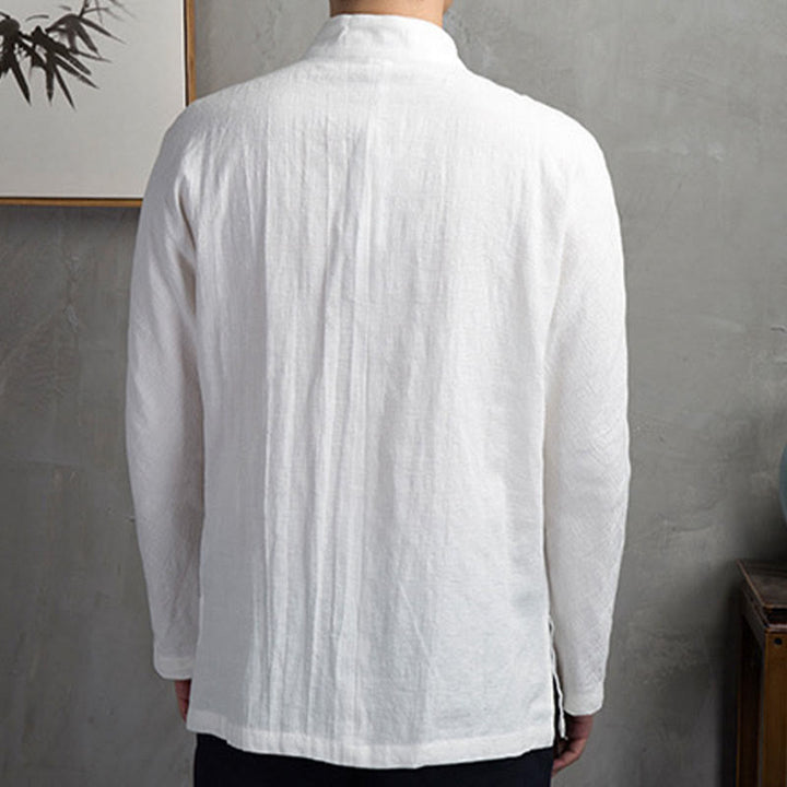 Buddha Stones Solid Color Casual Frog-button Men's Shirt Clothing - image 7