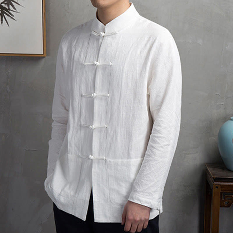 Buddha Stones Solid Color Casual Frog-button Men's Shirt Clothing - image 6