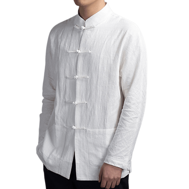 Buddha Stones Solid Color Casual Frog-button Men's Shirt Clothing - image 8