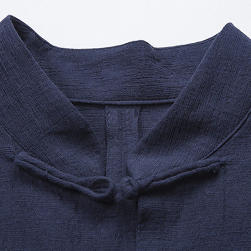 Buddha Stones Solid Color Casual Frog-button Men's Shirt Clothing - image 20