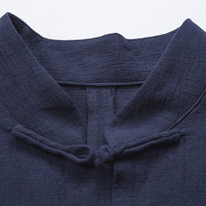 Buddha Stones Solid Color Casual Frog-button Men's Shirt Clothing - image 20