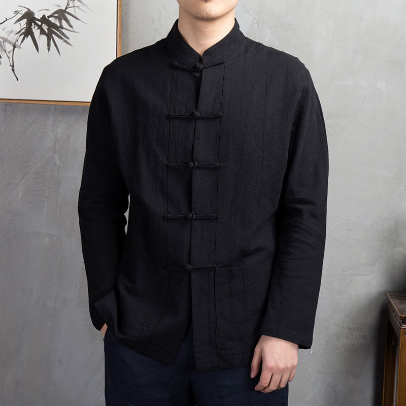 Buddha Stones Solid Color Casual Frog-button Men's Shirt Clothing - Black - US/UK/AU44，EU54 (5XL) - image 22