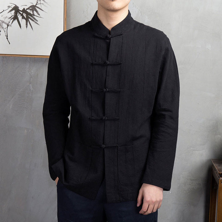 Buddha Stones Solid Color Casual Frog-button Men's Shirt Clothing - Black - US/UK/AU44，EU54 (5XL) - image 22