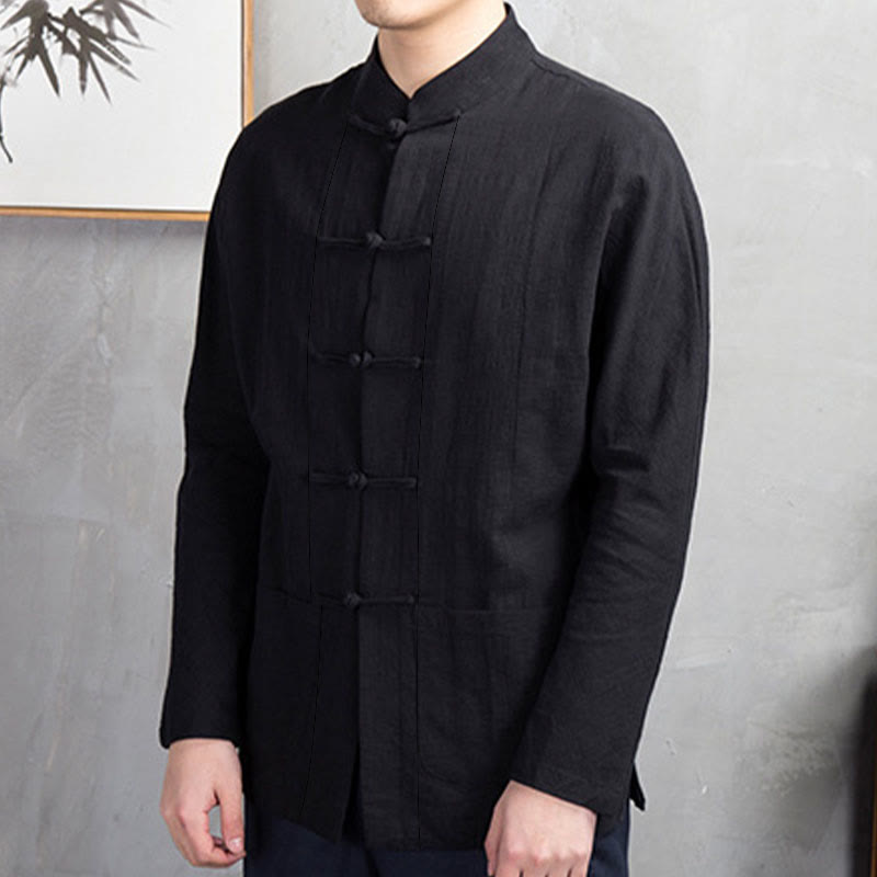 Buddha Stones Solid Color Casual Frog-button Men's Shirt Clothing - image 24