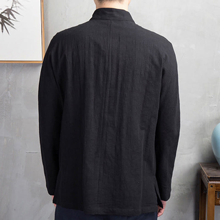 Buddha Stones Solid Color Casual Frog-button Men's Shirt Clothing - image 25