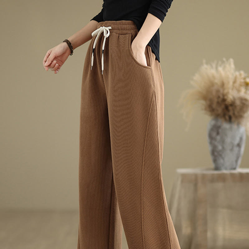 Buddha Stones Solid Color Drawstring Women's Wide Leg Pants With Pockets - image 2