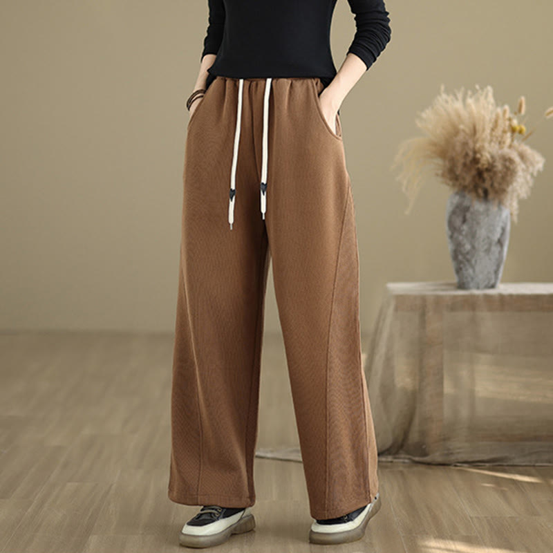 Buddha Stones Solid Color Drawstring Women's Wide Leg Pants With Pockets - image 1