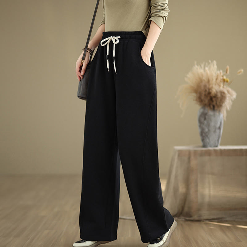 Buddha Stones Solid Color Drawstring Women's Wide Leg Pants With Pockets - image 10