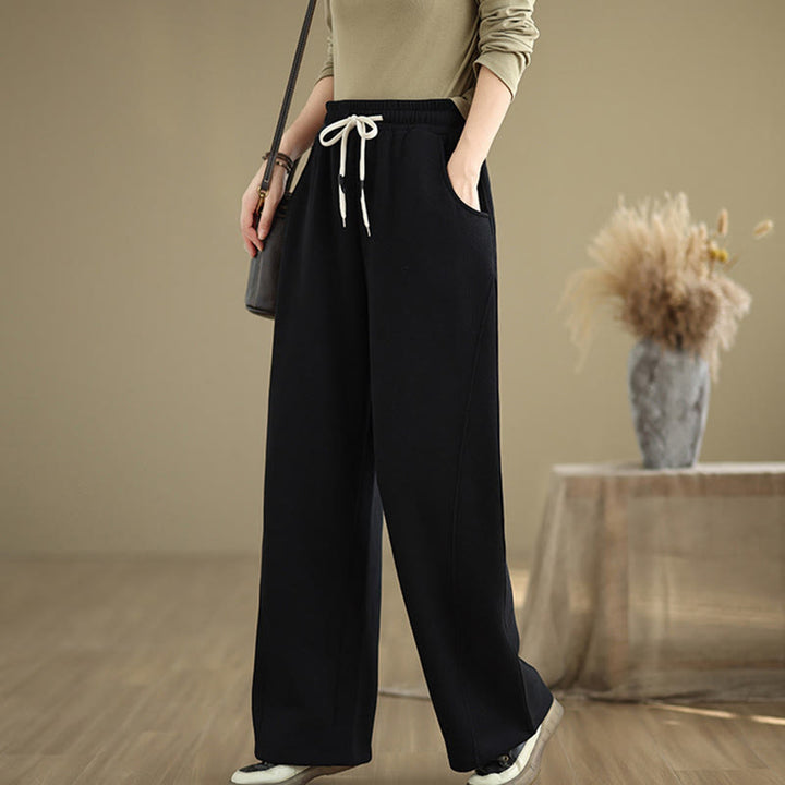 Buddha Stones Solid Color Drawstring Women's Wide Leg Pants With Pockets - image 10
