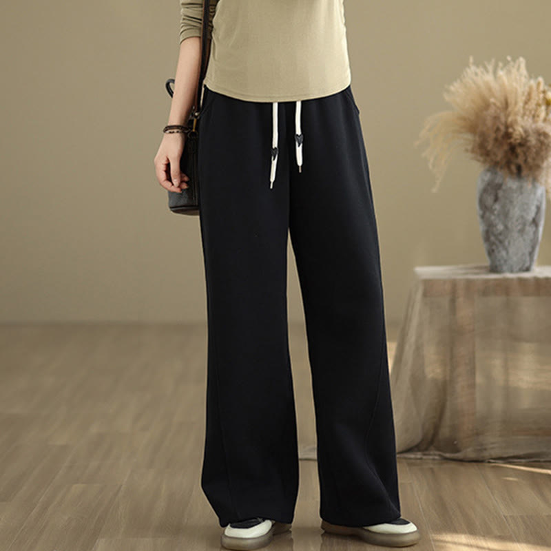 Buddha Stones Solid Color Drawstring Women's Wide Leg Pants With Pockets - Black - US8-10，UK/AU12-14，EU40-42 (2XL) - image 9