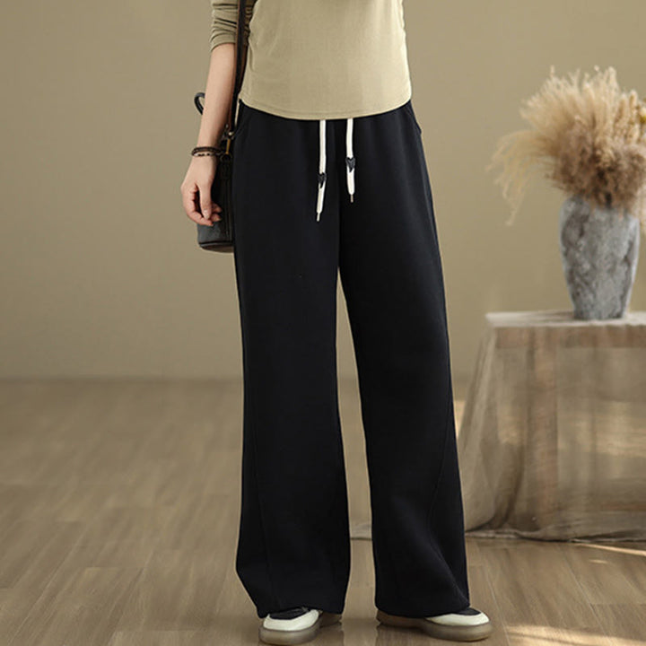 Buddha Stones Solid Color Drawstring Women's Wide Leg Pants With Pockets - Black - US8-10，UK/AU12-14，EU40-42 (2XL) - image 9