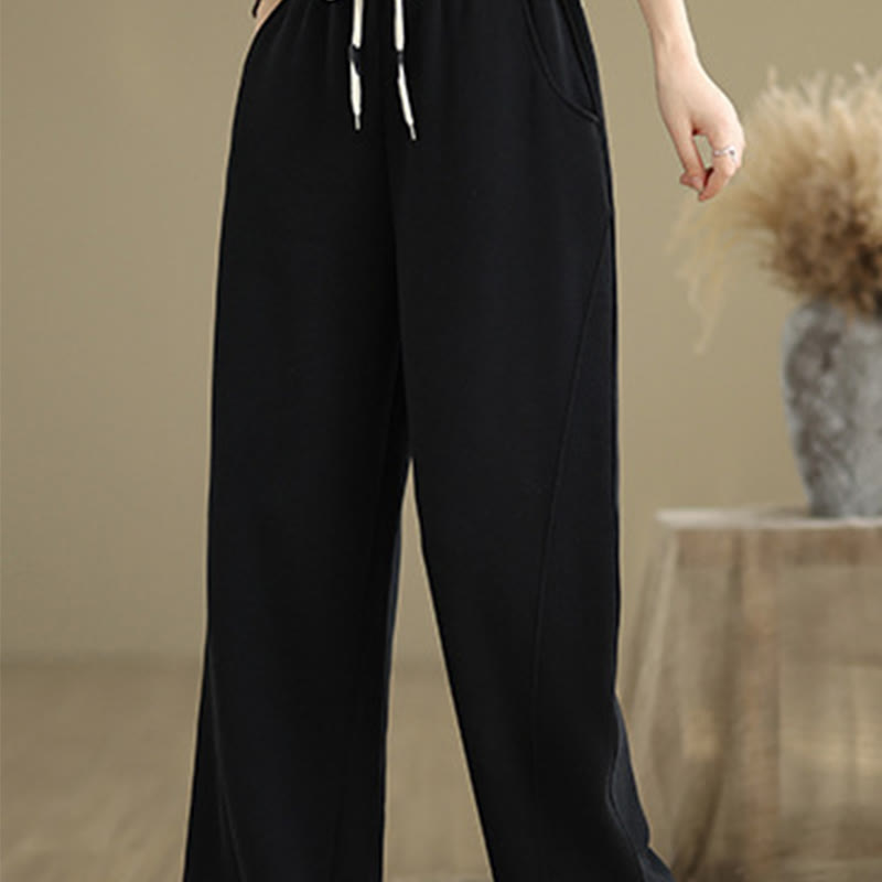 Buddha Stones Solid Color Drawstring Women's Wide Leg Pants With Pockets - image 14