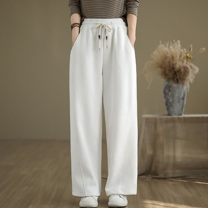 Buddha Stones Solid Color Drawstring Women's Wide Leg Pants With Pockets - White - US8-10，UK/AU12-14，EU40-42 (2XL) - image 15