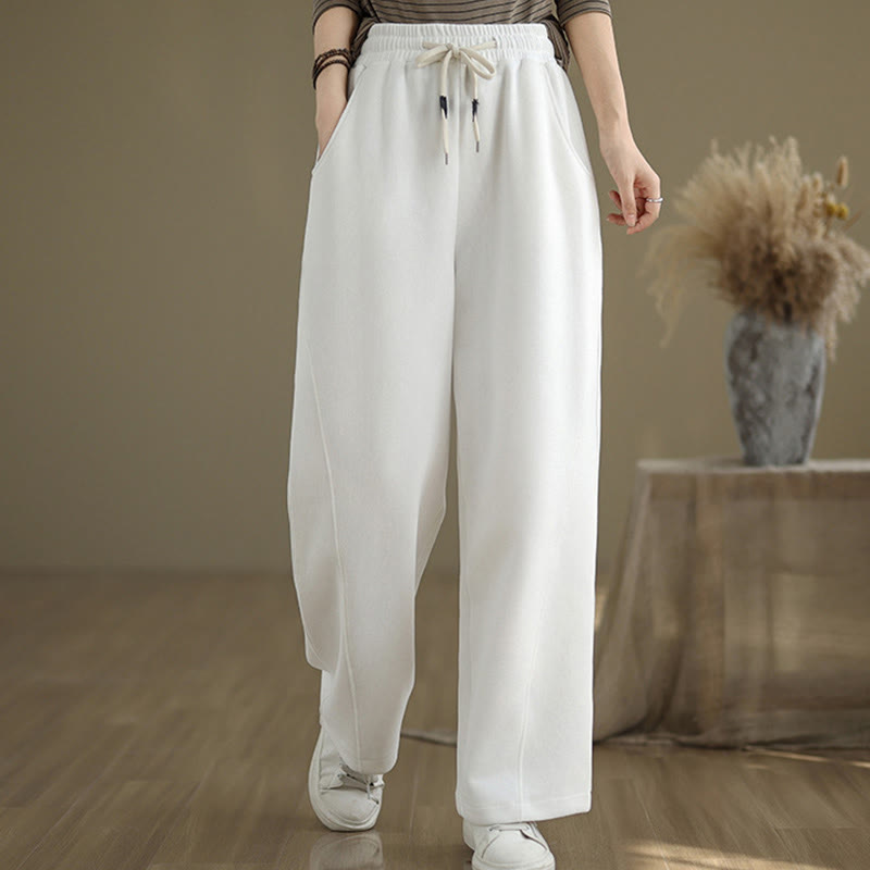 Buddha Stones Solid Color Drawstring Women's Wide Leg Pants With Pockets - image 16