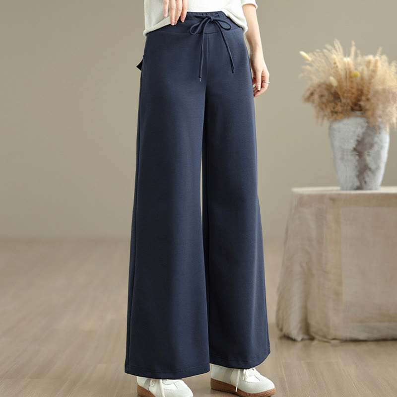 Buddha Stones Plain Drawstring Cotton Polyester Women's Wide Leg Pants With Pockets - image 4