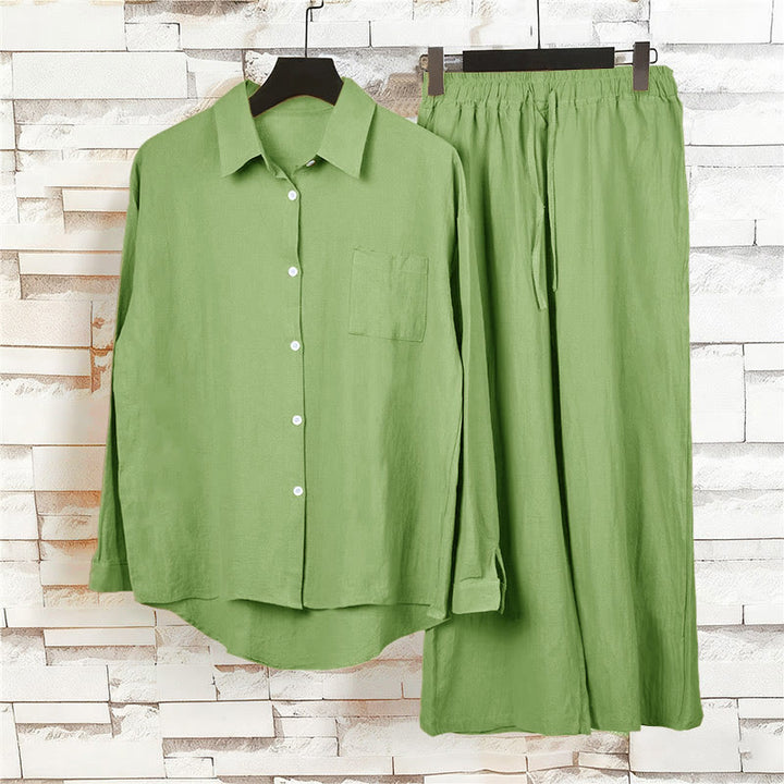 Buddha Stones 2Pcs Long Sleeve Shirt Top With Pockets Drawstring Pants Meditation Cotton Clothing Women's Set - image 5