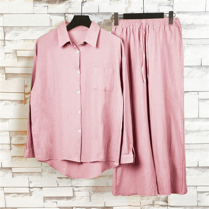 Buddha Stones 2Pcs Long Sleeve Shirt Top With Pockets Drawstring Pants Meditation Cotton Clothing Women's Set - image 11